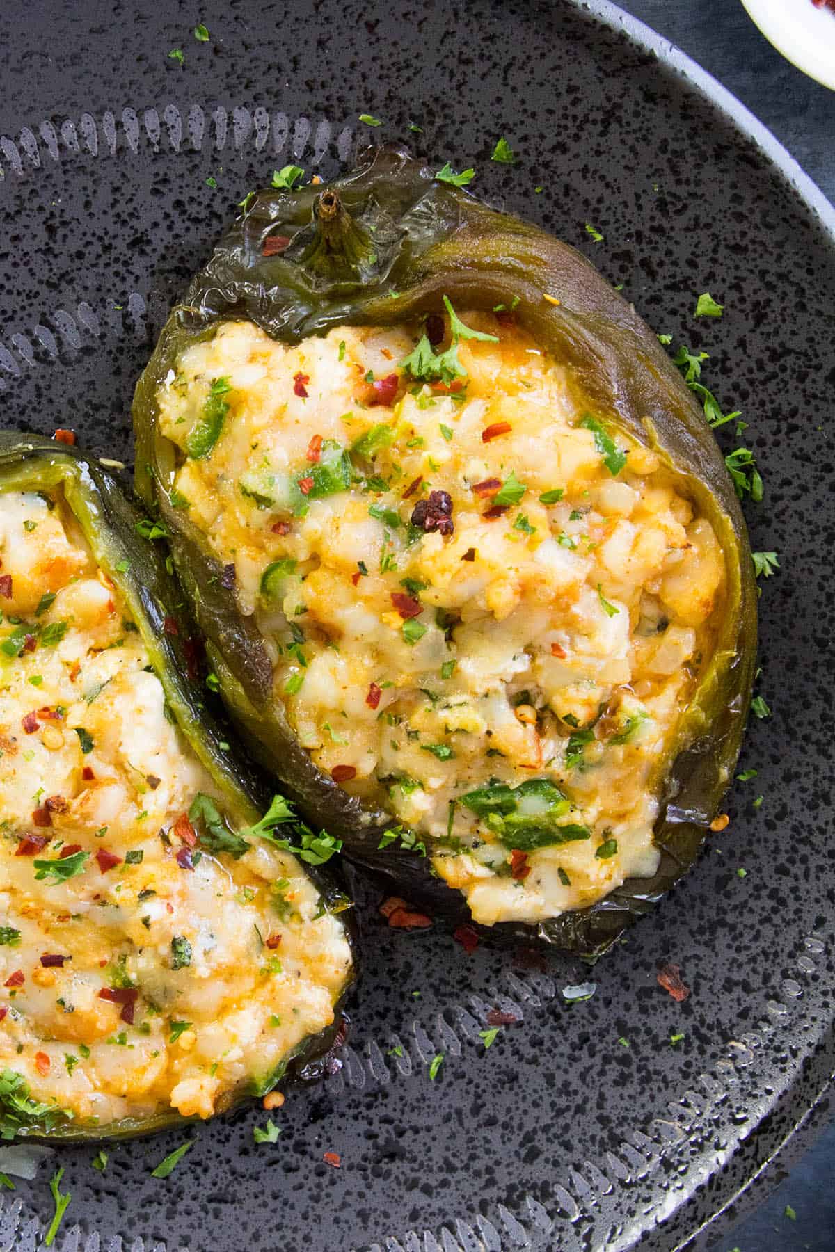 These Stuffed Poblano Peppers are Nice and Cheese and Ready to Eat