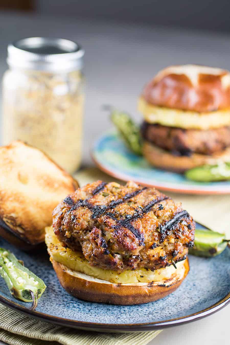 grilled pork burgers