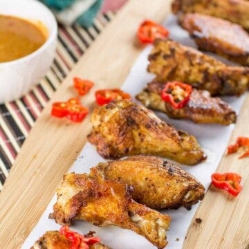 Crispy Baked Ghost Pepper Wings with Buffalo-Blue Cheese Sauce