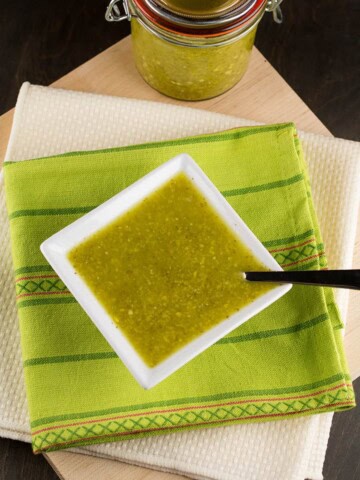 Aji Pineapple Hot Sauce served in a white bowl