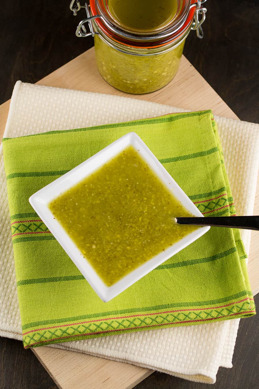 Aji Pineapple Hot Sauce served in a white bowl