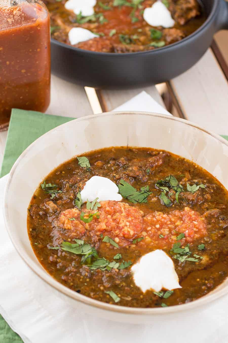 homemade roasted tomatillo-pork chili