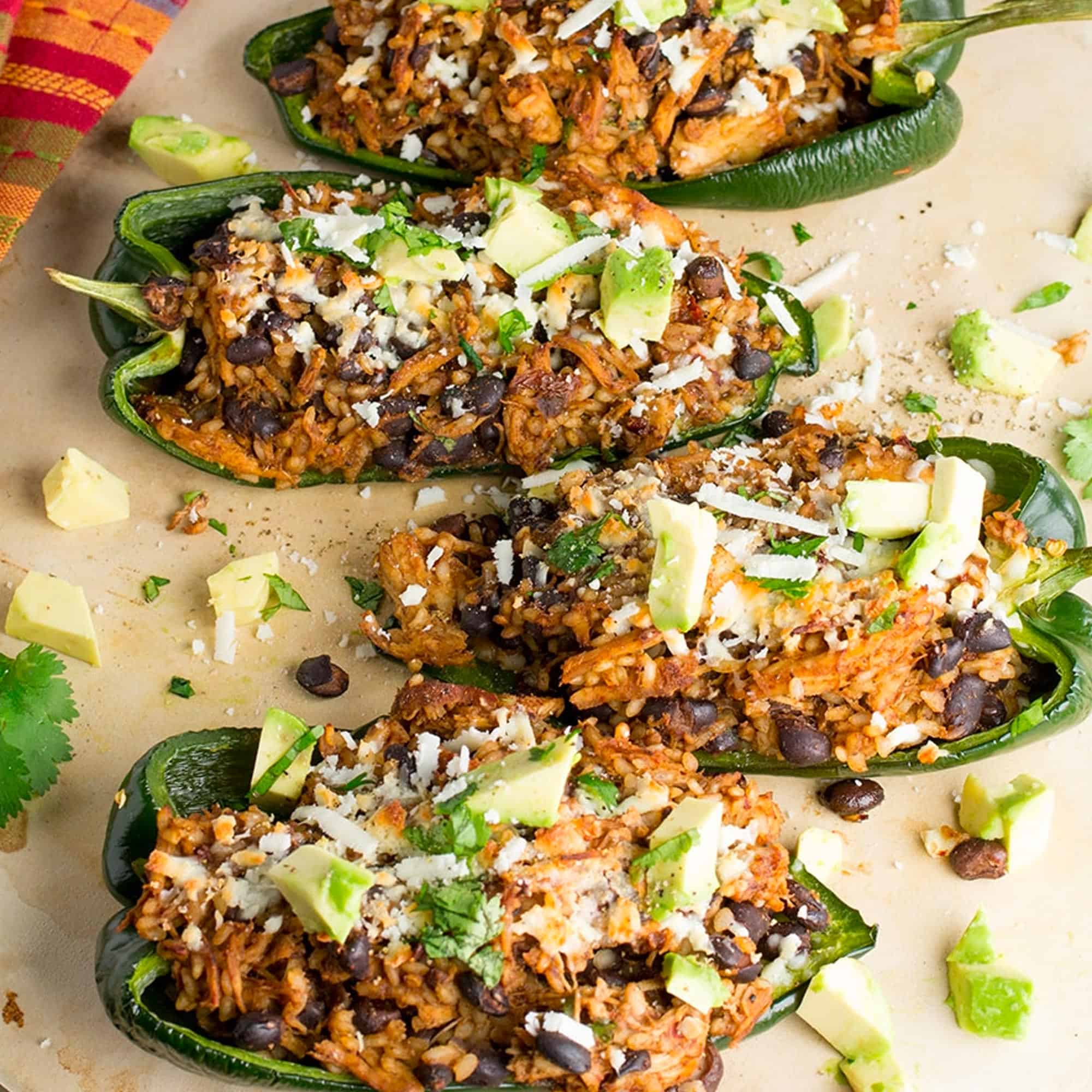 Hot Chicken and Black Bean Stuffed Poblano Peppers