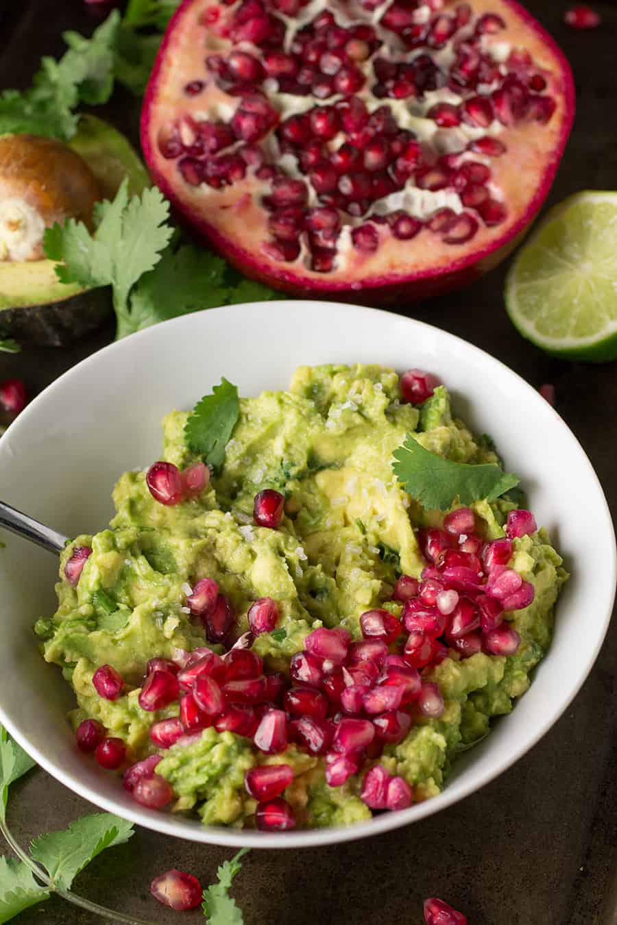 guacamole with pomegranate seeds