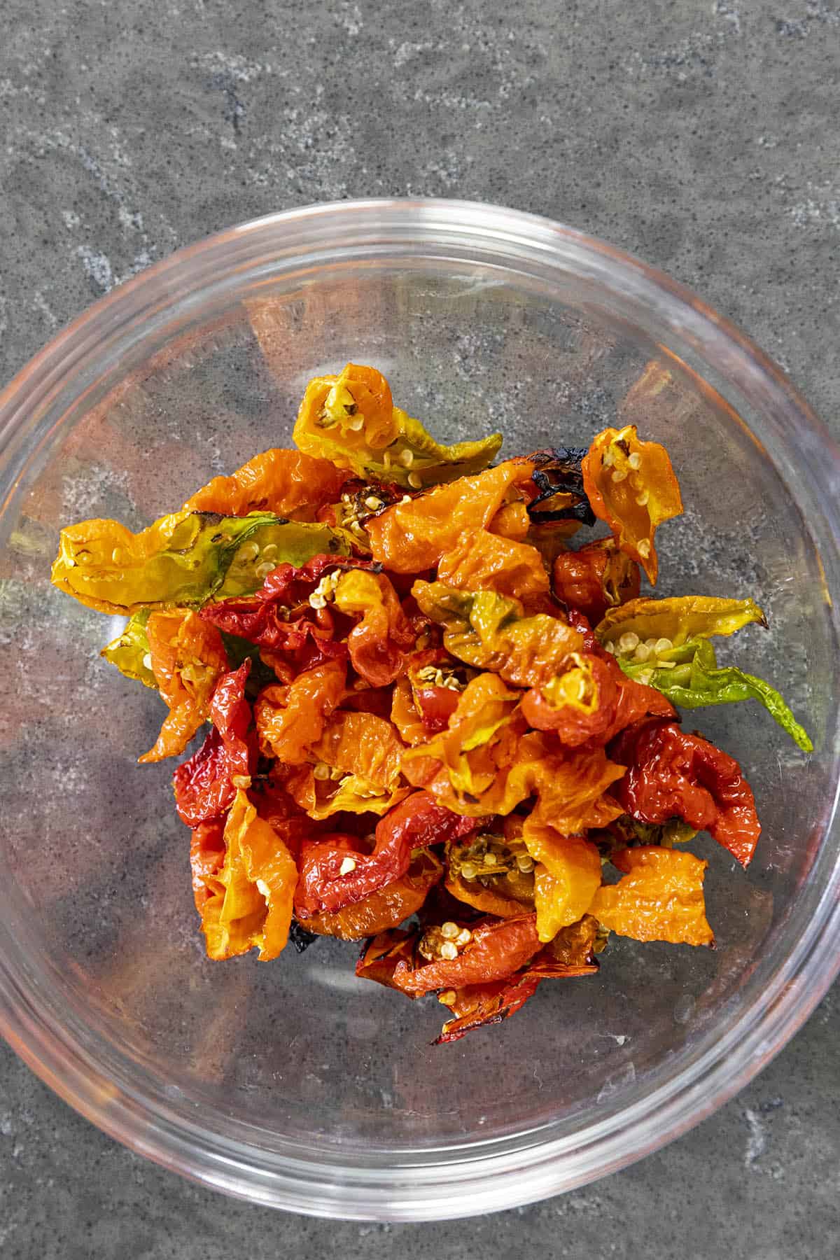 Roasted Superhot Hot chili peppers in a bowl