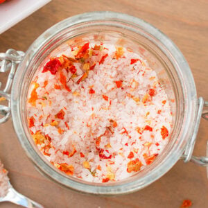 Homemade Super Hot Spicy Salt Blend in a jar