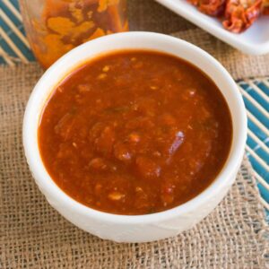 Cilantro-Habanero Hot Sauce served in a big white bowl