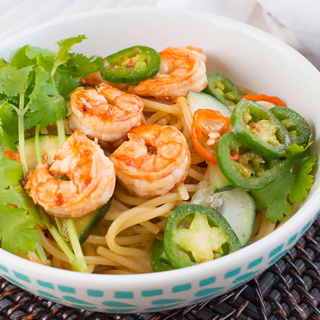 Sweet And Spicy Asian Noodle Bowl With Habanero Peppers served at home