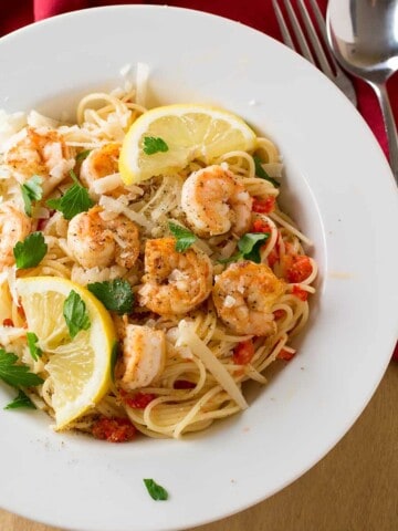 Shrimp Pasta with Creamy Roasted Red Pepper Sauce