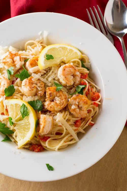 Roasted Red Pepper Shrimp Pasta with Goat Cheese (30 Min) - Chili ...
