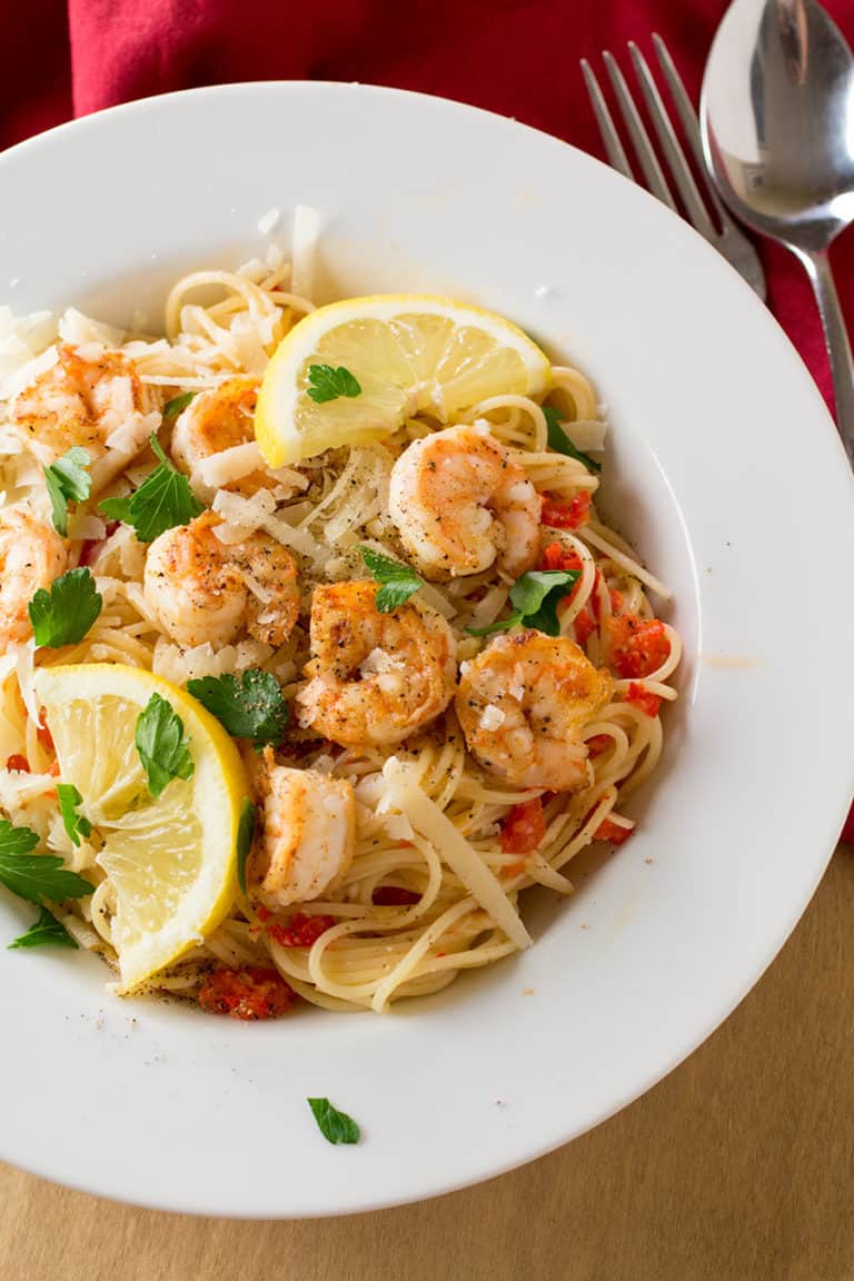 Roasted Red Pepper Shrimp Pasta with Goat Cheese (30 Min) - Chili ...