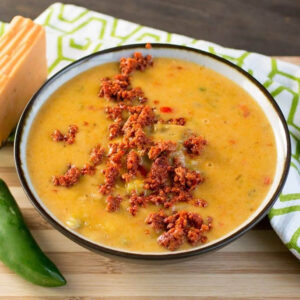 Super Cheesy Beer Cheese Soup Recipe with Chorizo