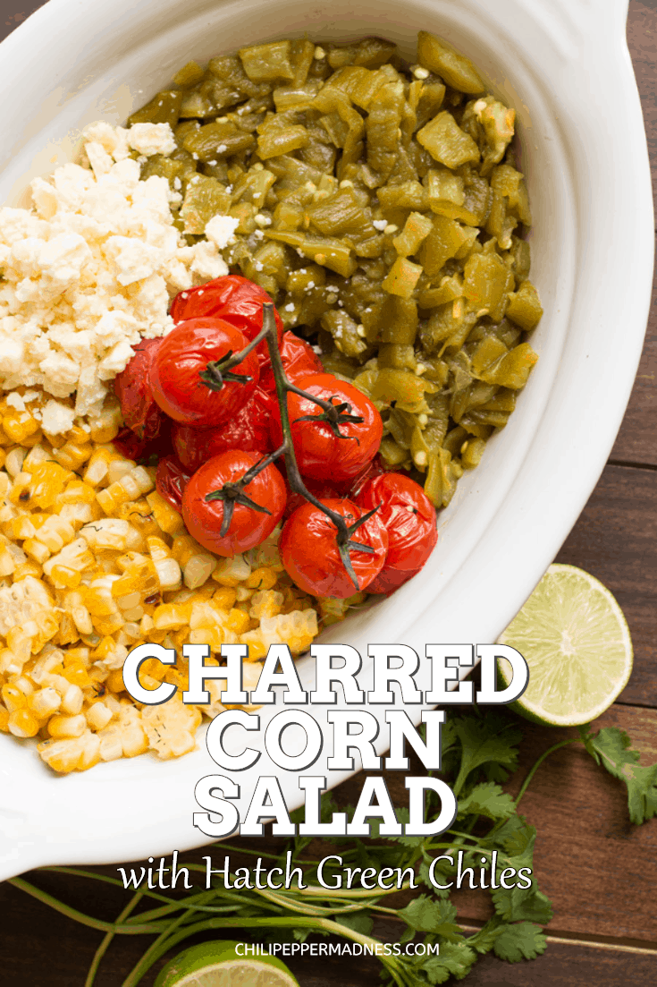 Charred Corn Salad Hatch Chiles - A refreshing summer corn salad recipe made with charred corn, Hatch green chiles direct from New Mexico, blistered cherry tomatoes, and crumbled cotija cheese. It’s time to fire up the grill! #hatchchiles #cornsalad
