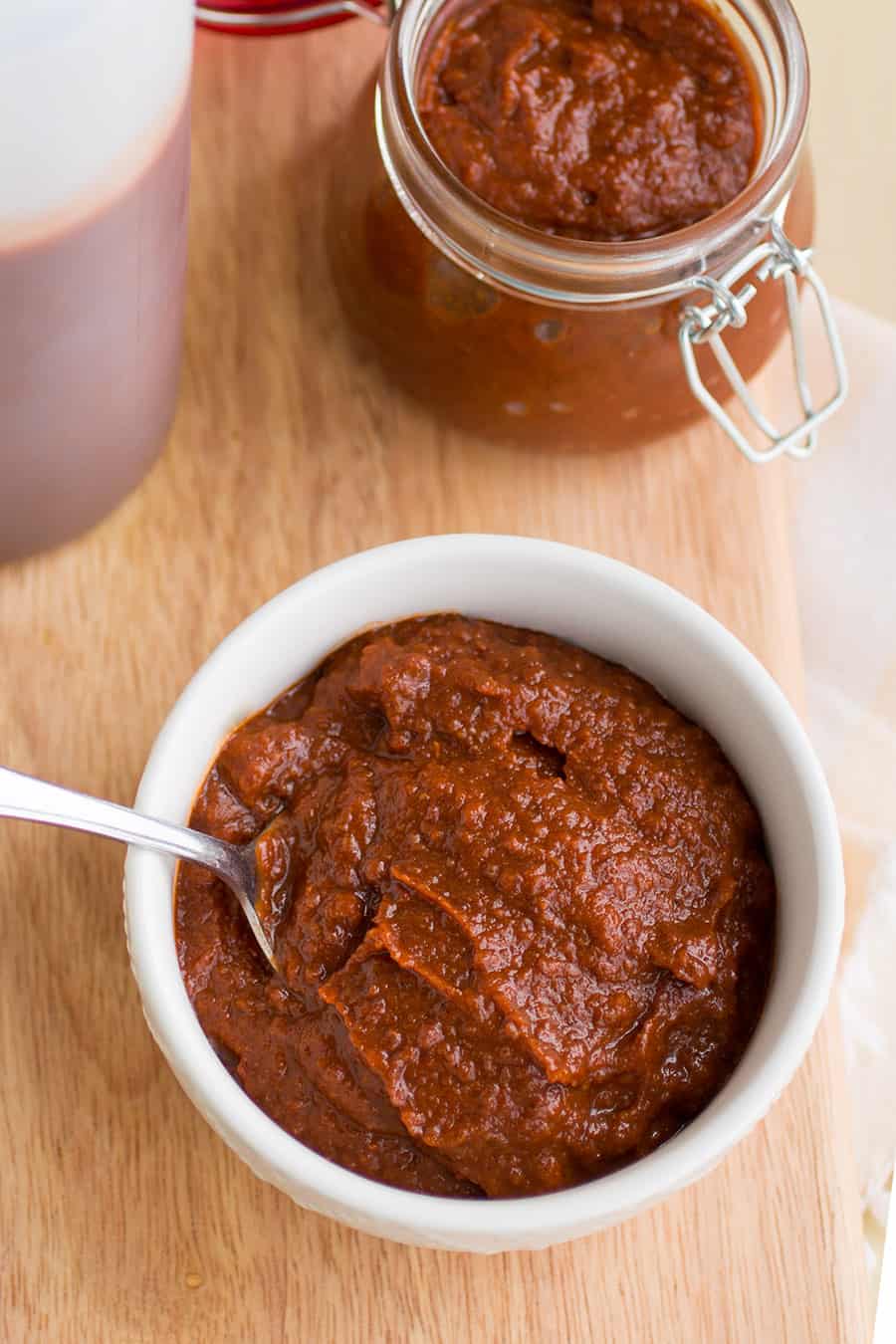 Chipotle-Bacon-Bourbon Barbecue Sauce served