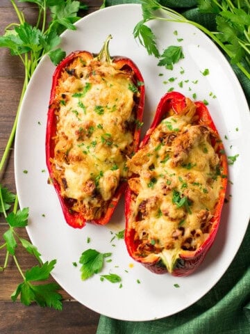 Chipotle Chicken Stuffed Peppers on a plate