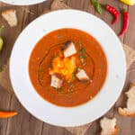 Easy Gazpacho Soup served in a big white bowl