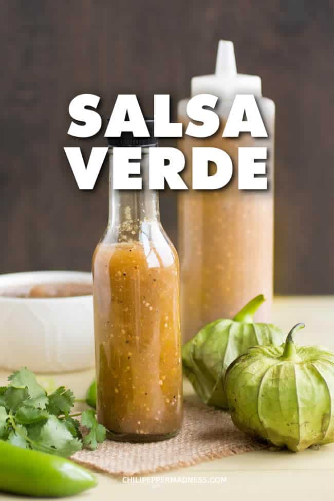 Salsa Verde - A recipe for quick and easy salsa verde made with tomatillos and jalapeno peppers, which can be served as a table sauce, hot sauce, or as a salsa with tortilla chips. This is the ultimate green salsa. | ChiliPepperMadness.com #SalsaVerde #Salsa #SalsaRecipe #Appetizer #GreenSalsa #PartyFood