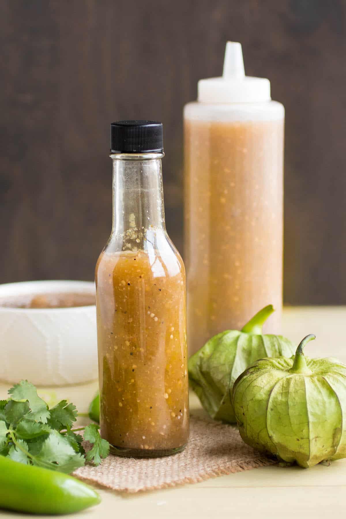 Salsa Verde served in a bottle