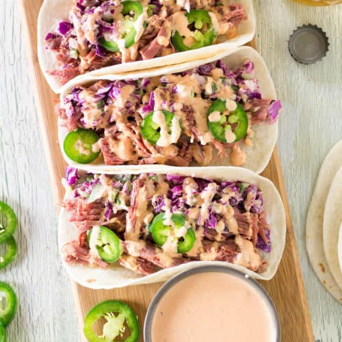 Corned Beef Tacos with Creamy Cabbage Slaw - Recipe