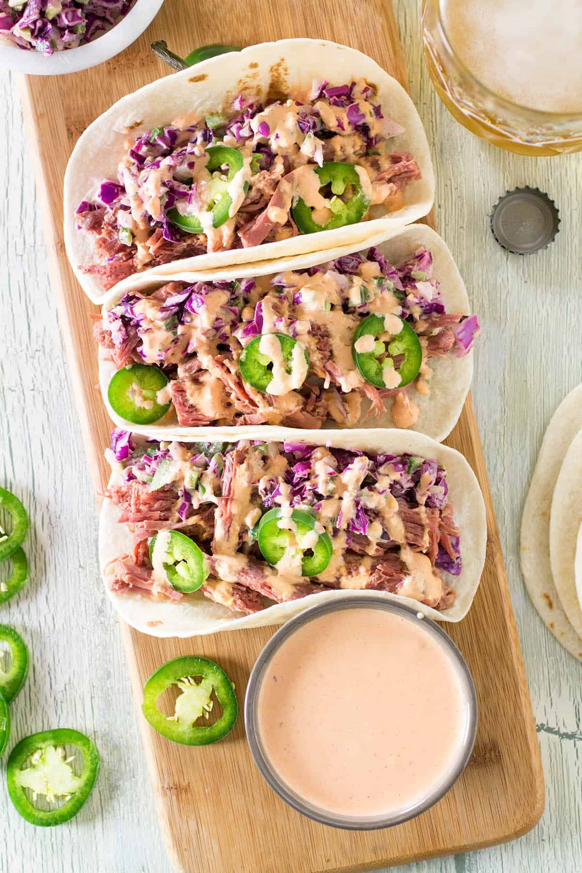 Corned beef tacos with creamy cabbage slaw
