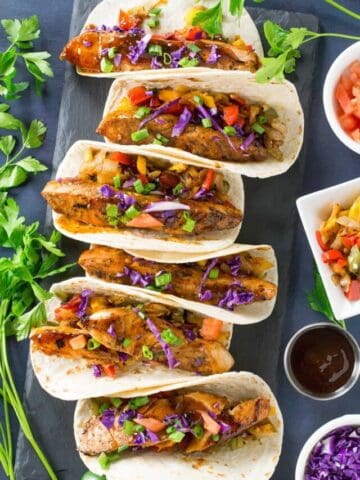 Szechuan Salmon Tacos Served