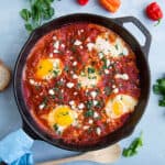 Jacked-Shuka (Extra Spicy Eggs In Hell) in a big skillet