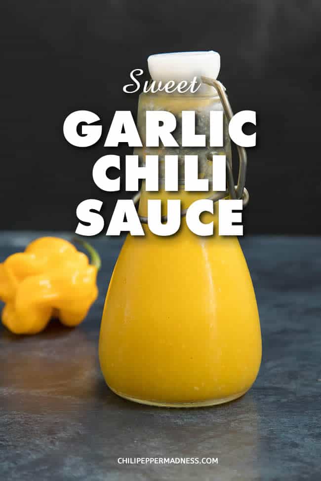Sweet Garlic-Chili Hot Sauce - A quick and easy hot sauce recipe that is tangy and garlicky and tart-sweet, more about the flavors of sweet chili and garlic than the heat of your typical hot sauce. Perfect for adding some zing to anything. | ChiliPepperMadness.com #HotSauce #FronteraPeppers #SweetPeppers #Condiment #SauceMaking #ChiliPeppers