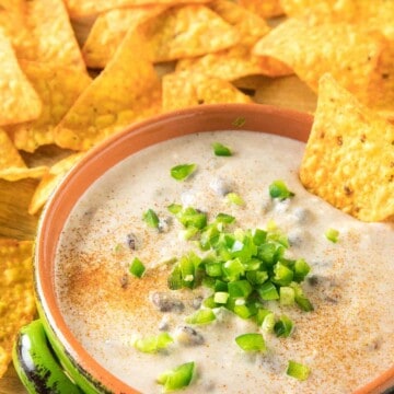 Southwest-Style Cheese Dip served.