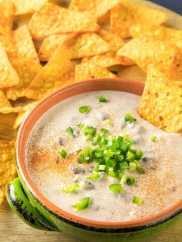 Southwest-Style Cheese Dip served.