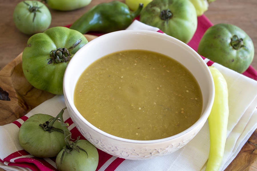 Fresh Green Tomato-Chili Pepper Sauce served and ready