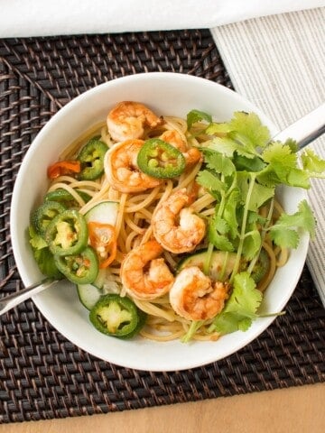 Sweet and Spicy Asian Noodle Bowl with Habanero Peppers Served