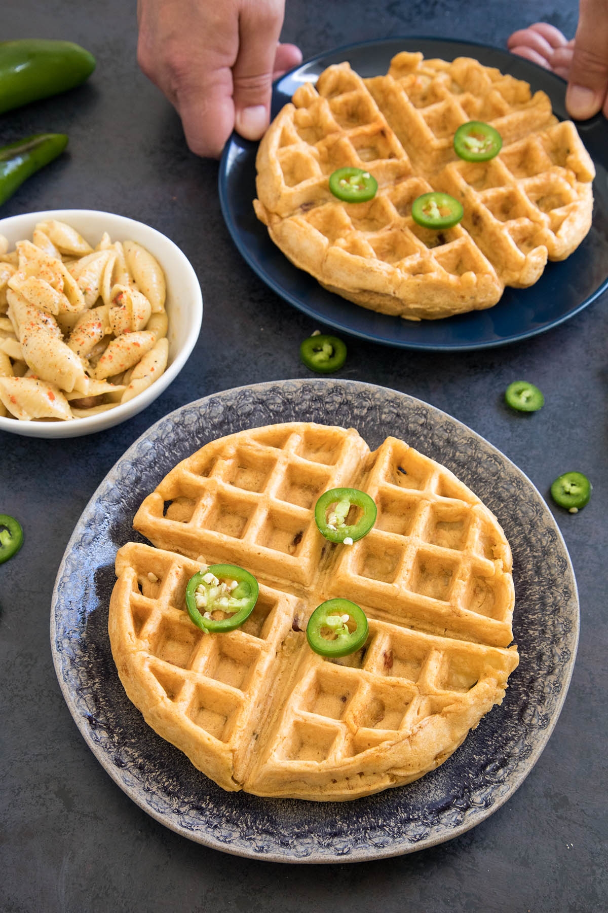 spicy mac and cheese waffles