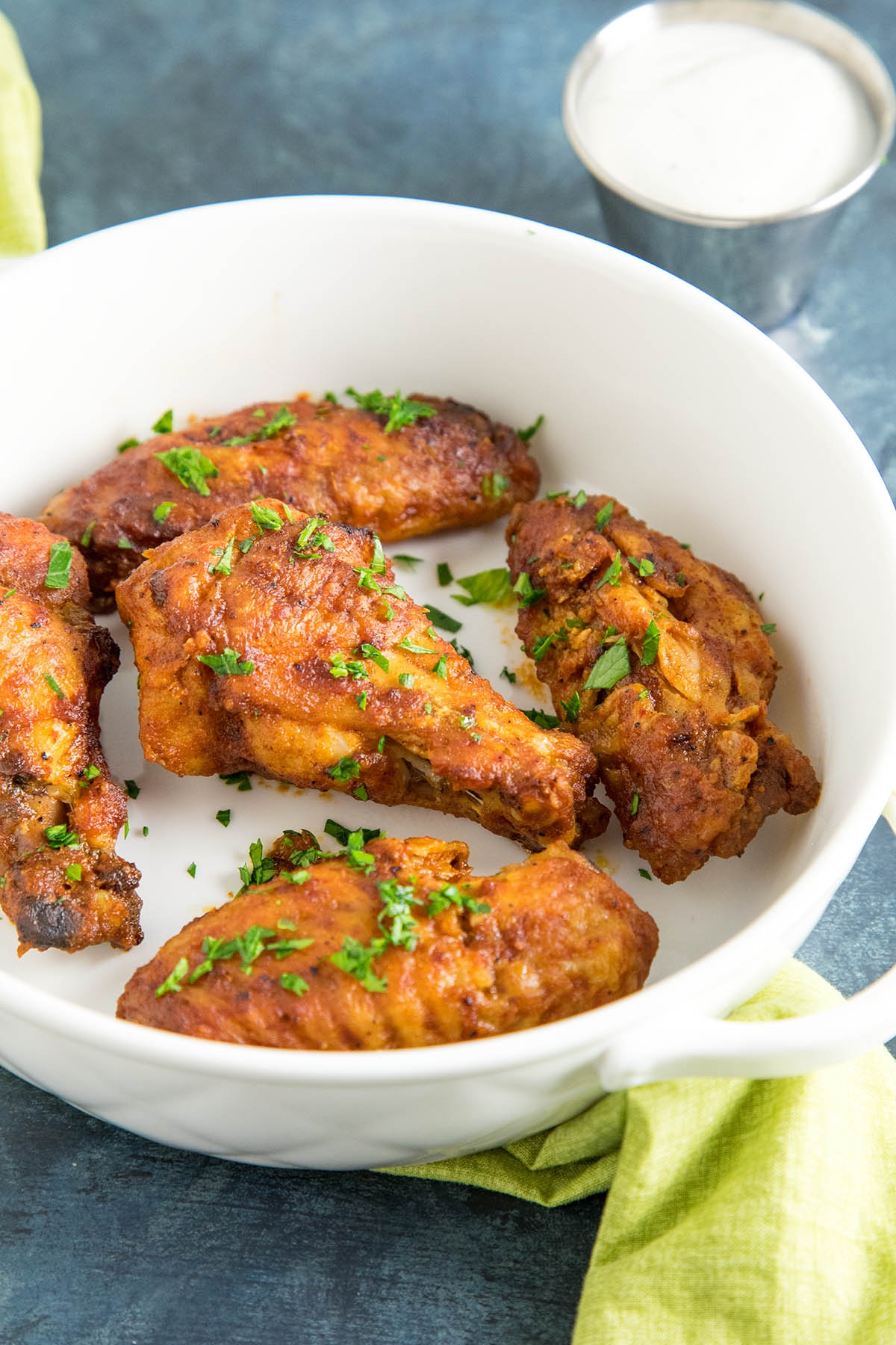 Ancho BBQ Chicken Wings served in a big white bowl