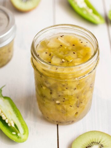 Kiwi-Jalapeno Jam served in a big jar