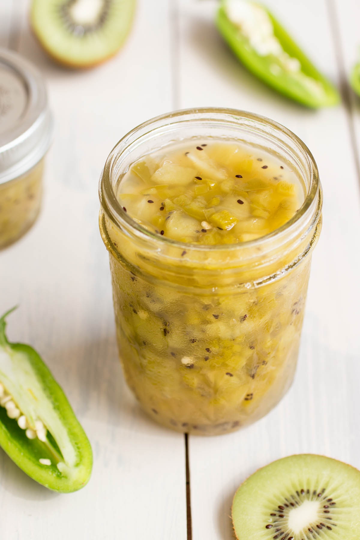 Kiwi-Jalapeno Jam served in a big jar