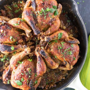 Honey-Soy Glazed Cornish Hens with Sausage-Panko Stuffing.