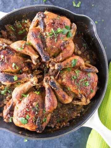 Honey-Soy Glazed Cornish Hens with Sausage-Panko Stuffing.