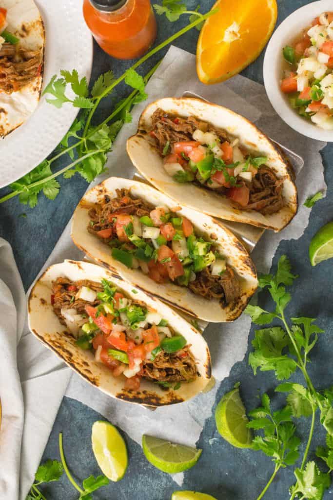 Cuban-Style Shredded Beef Tacos with Mojo Salsa - Chili Pepper Madness