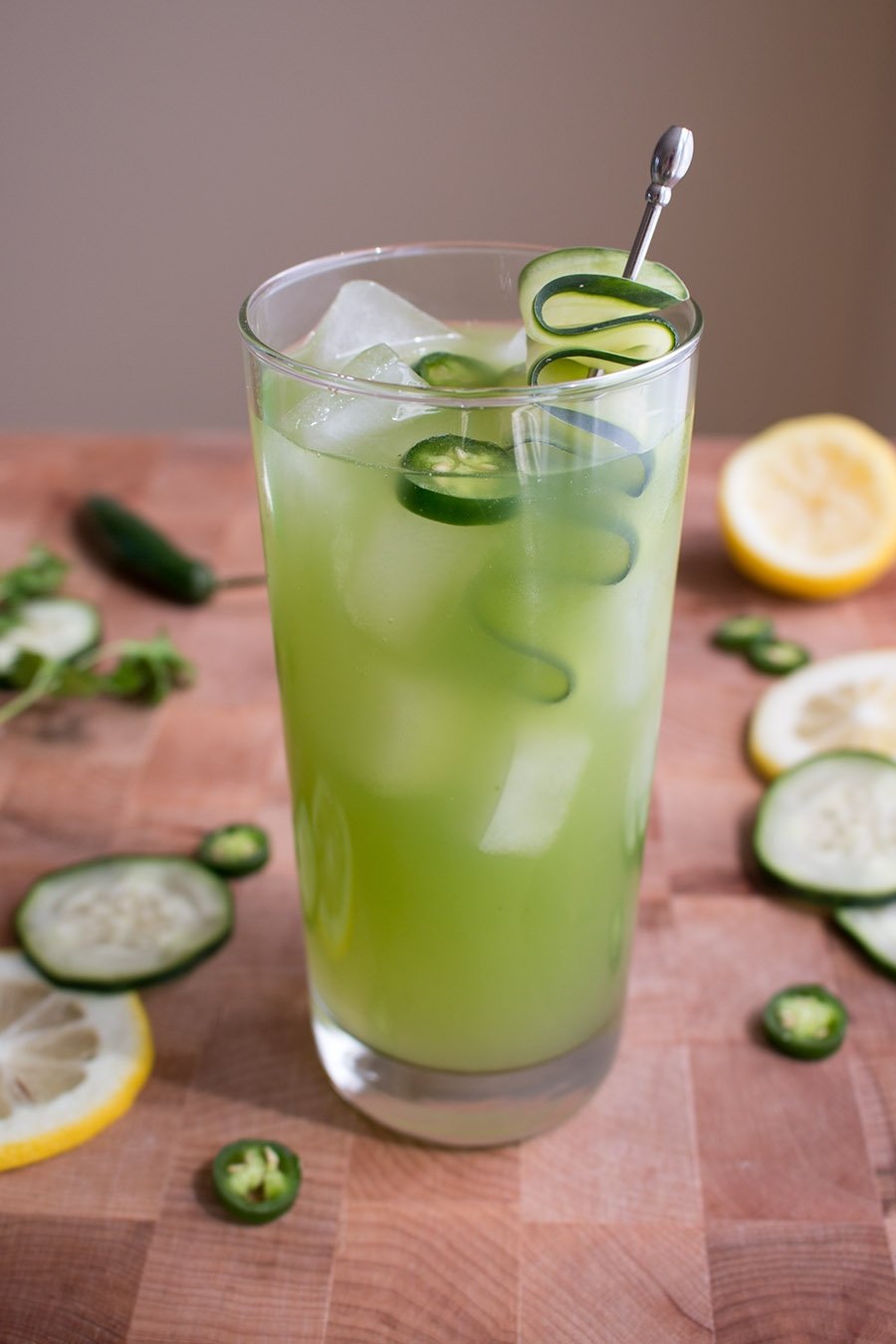 Spicy Cucumber Cocktail served in a glass
