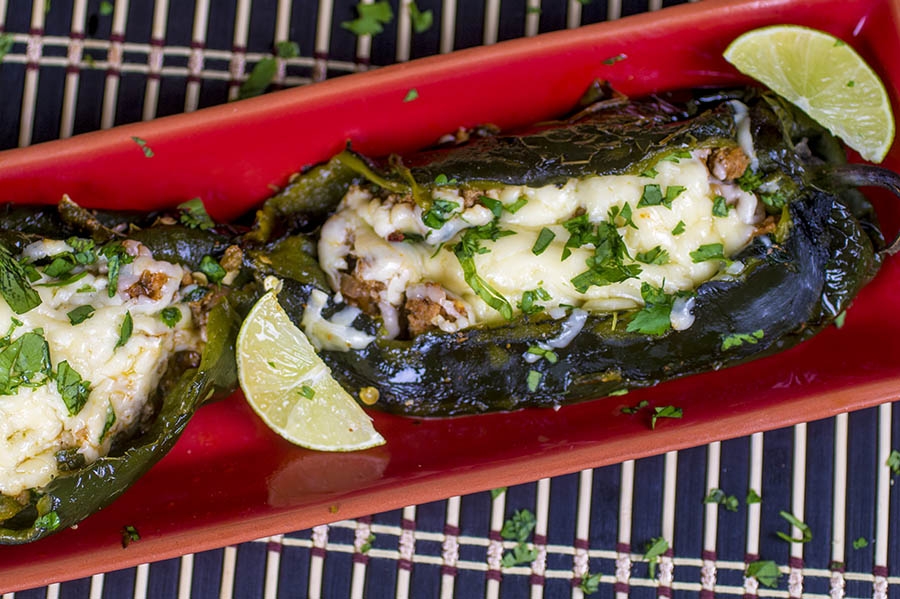 turkey and cheddar stuffed poblano peppers