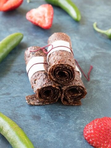 Spicy Strawberry Fruit Roll Ups served and looking inviting