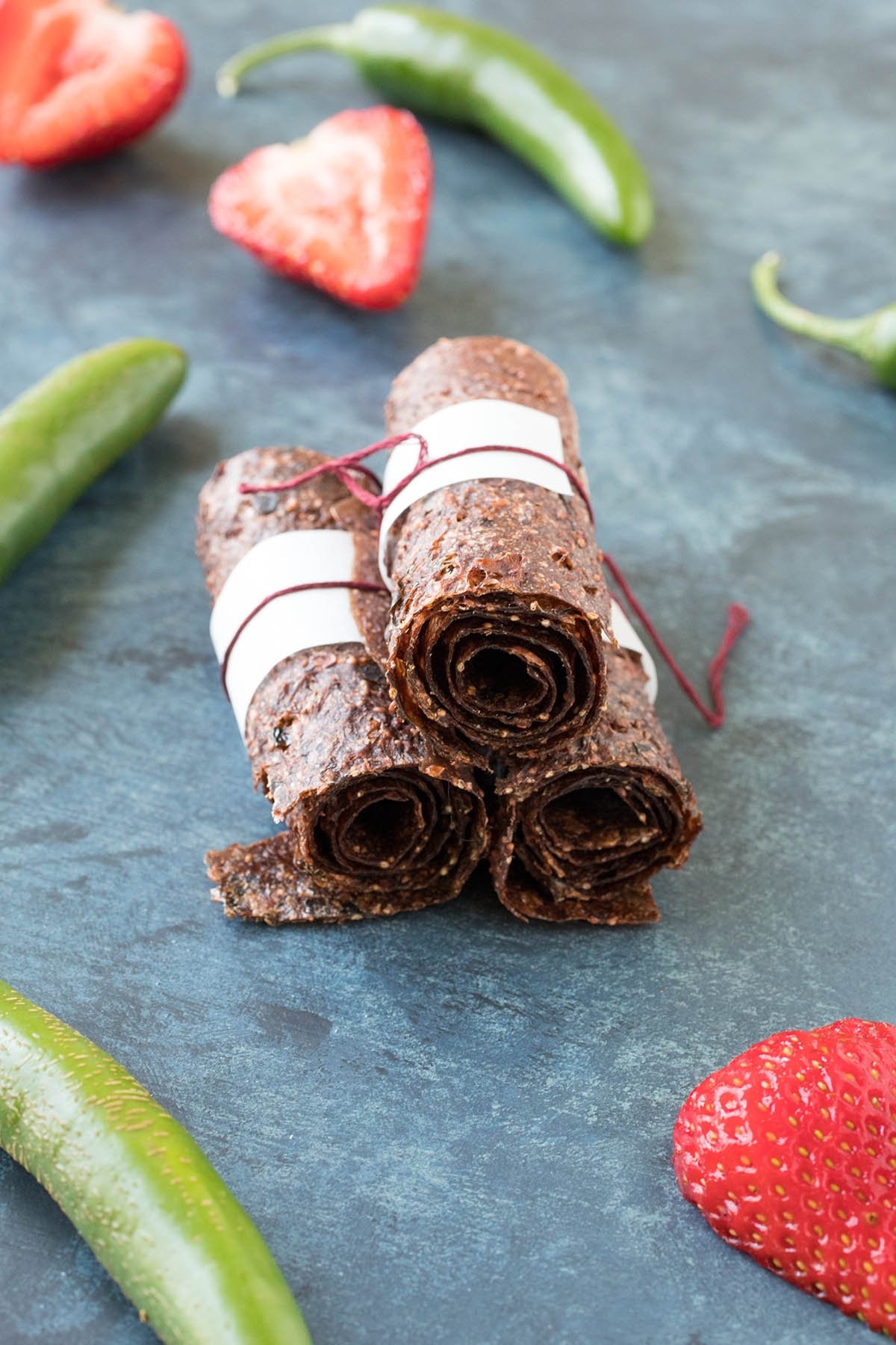 Spicy Strawberry Fruit Roll Ups served and looking inviting