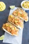 Caribbean Coconut Shrimp Tacos with Pineapple-Mango Salsa served.