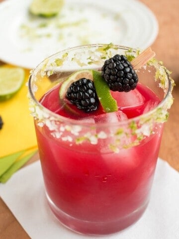 Spicy Blackberry Habanero Margarita made at home and served