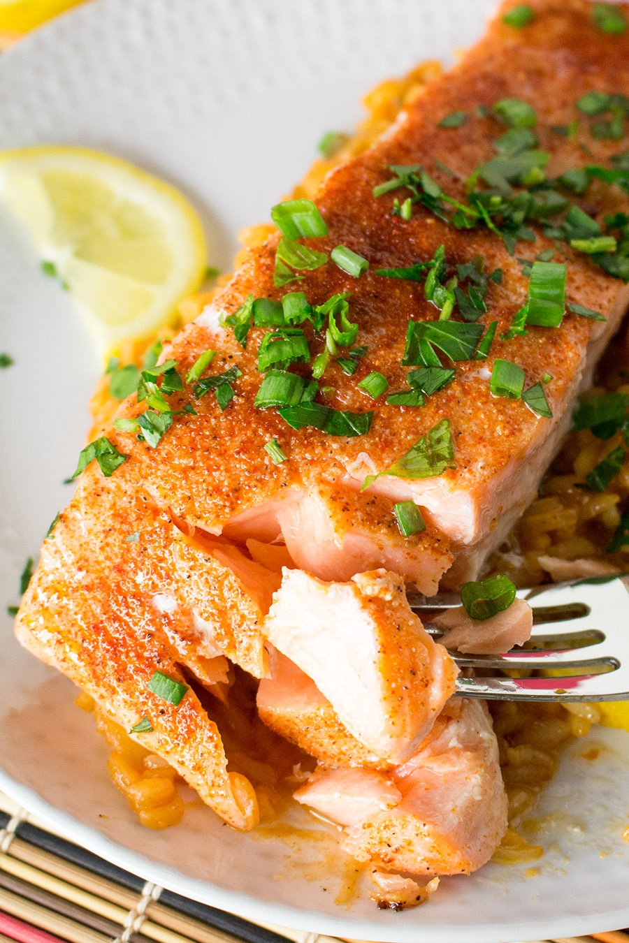 Cajun Baked Salmon with Cajun Rice served