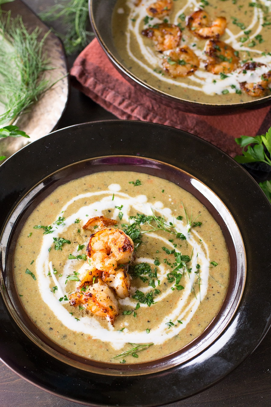 caribbean-style roasted pepper shrimp bisque