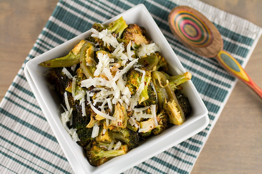 spicy roasted broccoli with jalapeno peppers