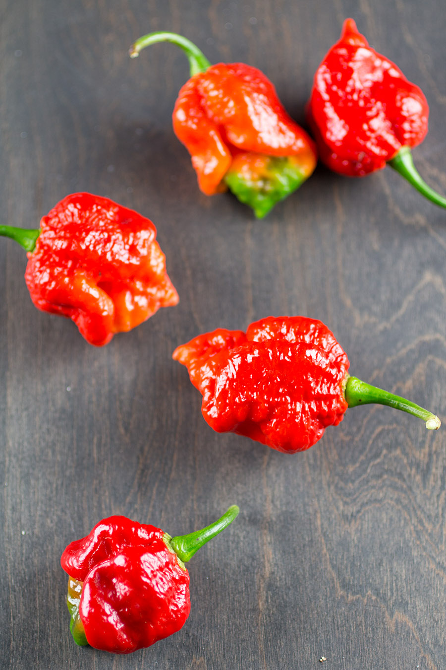 7 Pot Barrackapore Chili Peppers on the table.