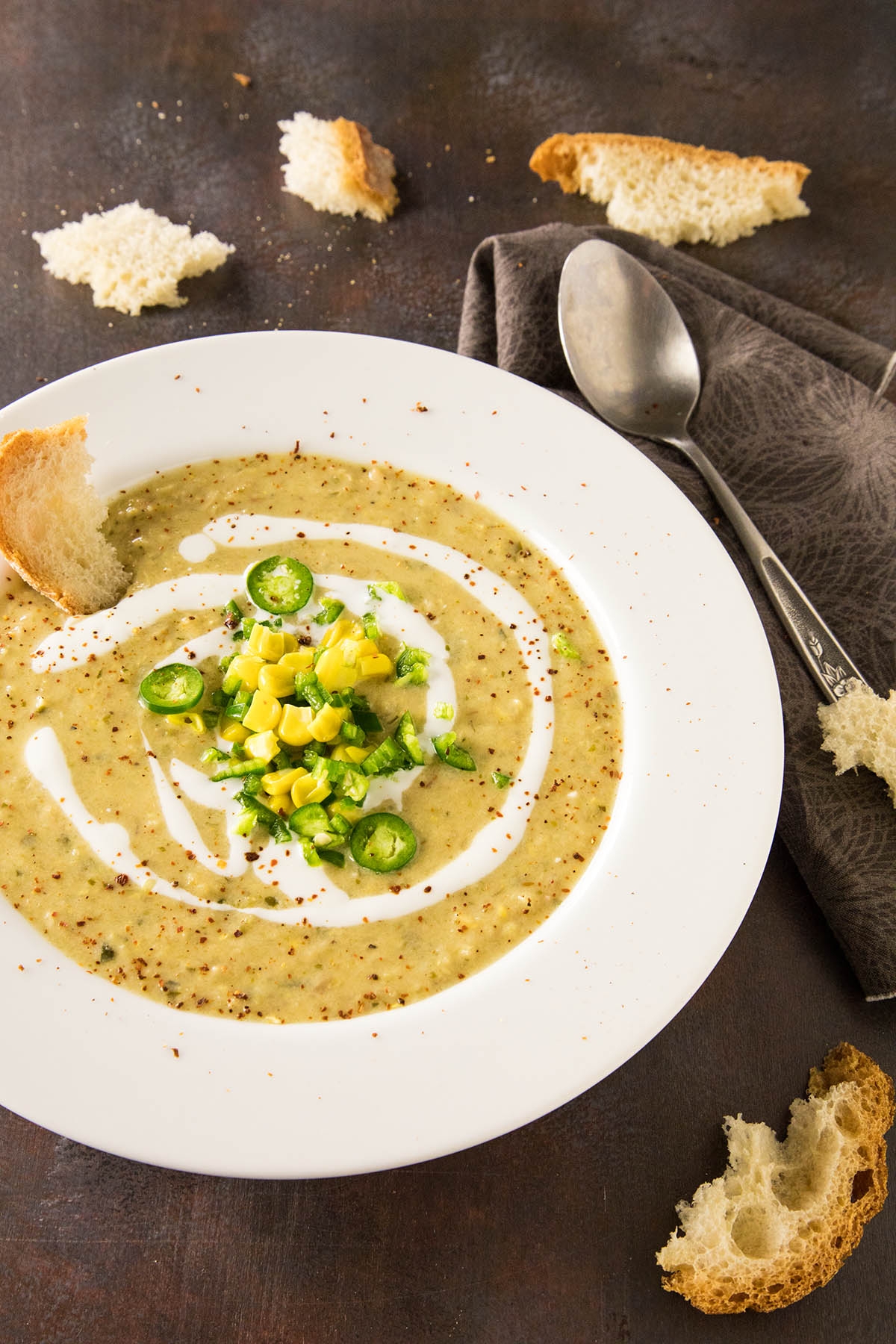 Sweet Pepper Corn Chowder served in a white plate.