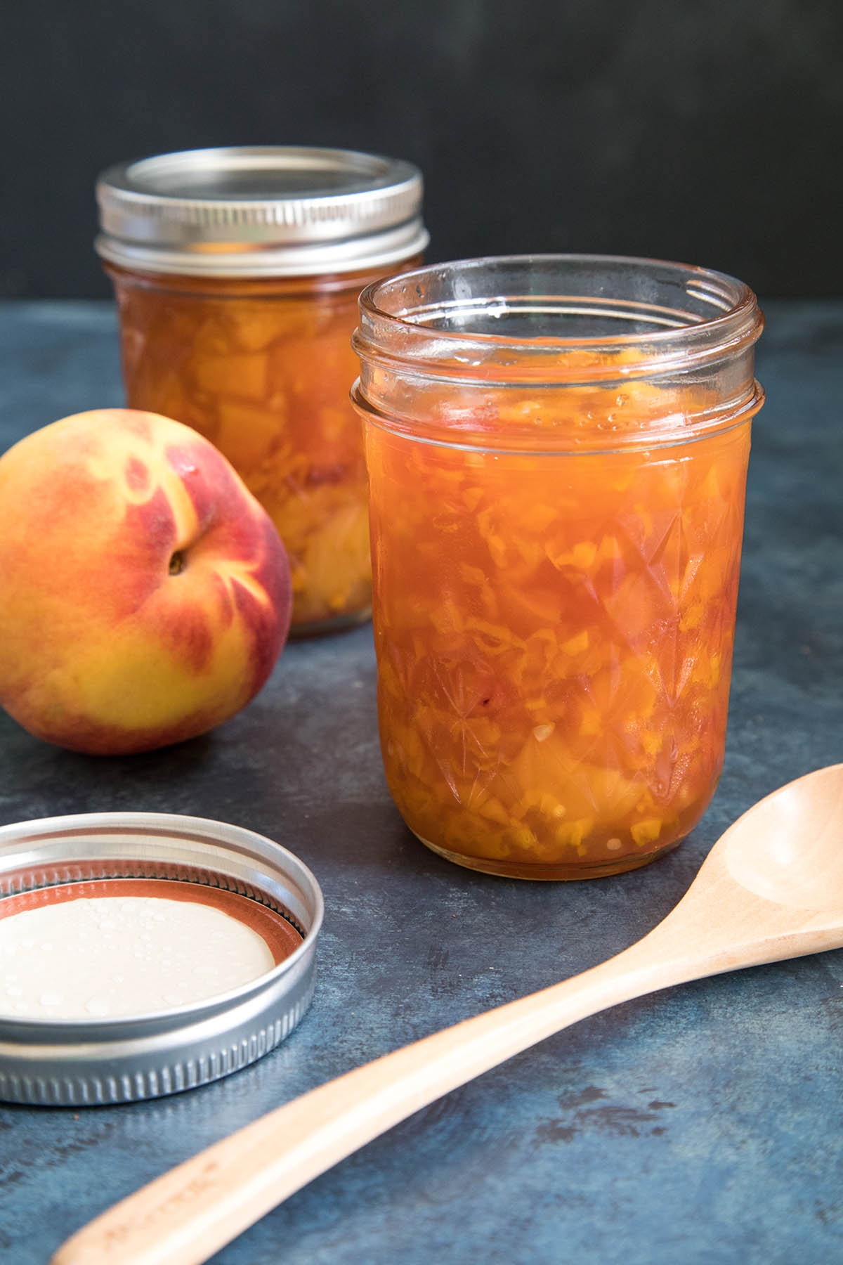Scotch Bonnet-Peach Pepper Jam served in different jars